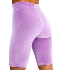 Fabletics high waisted velour bike shorts, bright lilac, size medium.